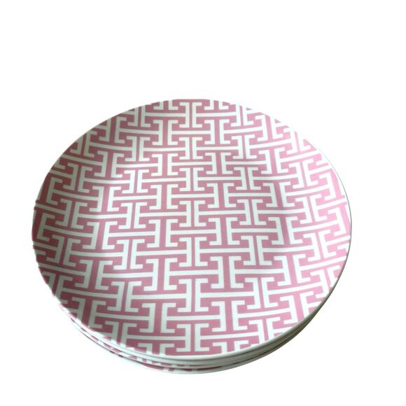 Godinger Porcelain Appetizer Plates 8.25" Pink & White Geometric Set of 4 NEW - Picture 5 of 11